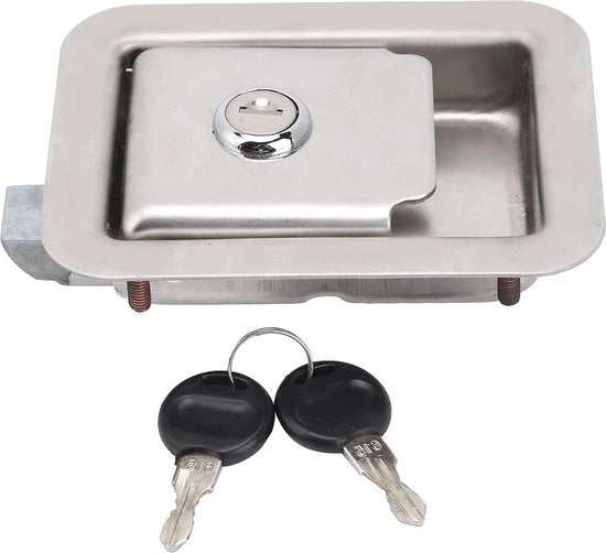 Pannello di chiusura in acciaio inossidabile quadrato con 2 chiavi - adatto per generatori, carrelli e cassetti degli attrezzi.