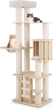 Albero per Gatti Alto 185 cm. Tiragraffi per Gatti in Plywood Solido con Condo, Posto d’Osservazione, Capsula Spaziale, Posti per Graffiare, Scala a 3 Gradini, Mobili per Animali da Interno