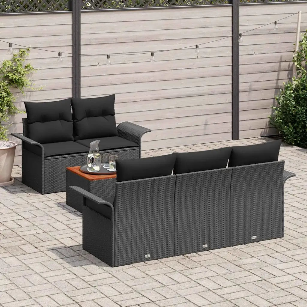 Set Divano da Giardino con cuscino 6 pcs Nero polyrattan 3347268