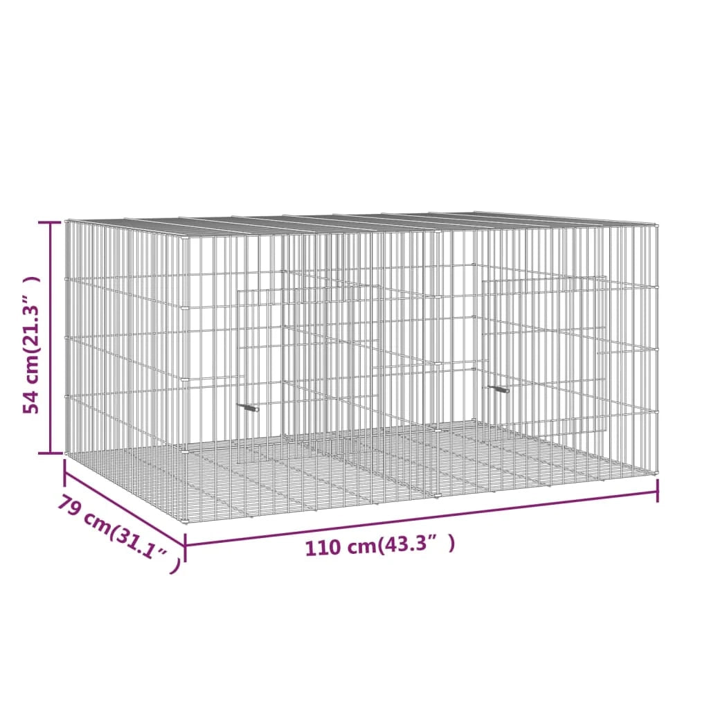 Gabbia per conigli con 2 pannelli 110 x 79 x 54 cm ferro zincato argento 02_0041685
