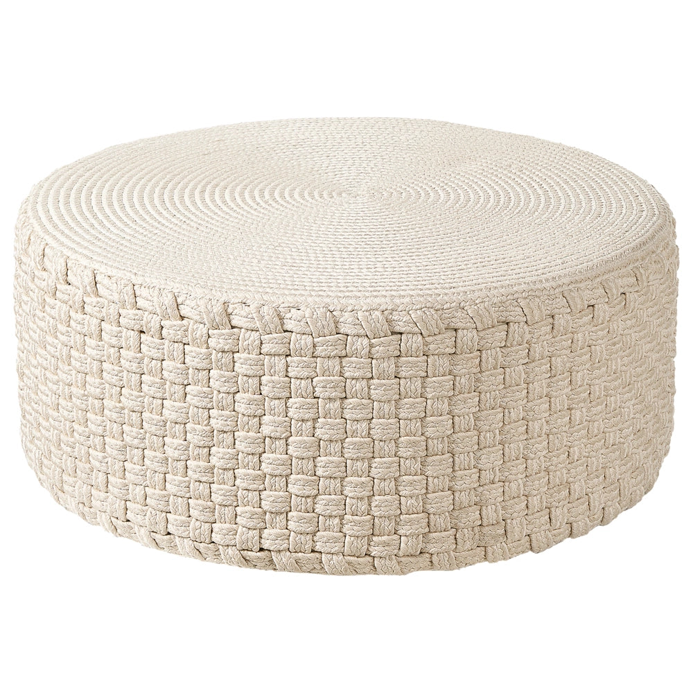 Pouf da giardino in materiale sintetico beige chiaro ⌀ 70 cm Pouf da esterno intrecciato a mano in stile boho