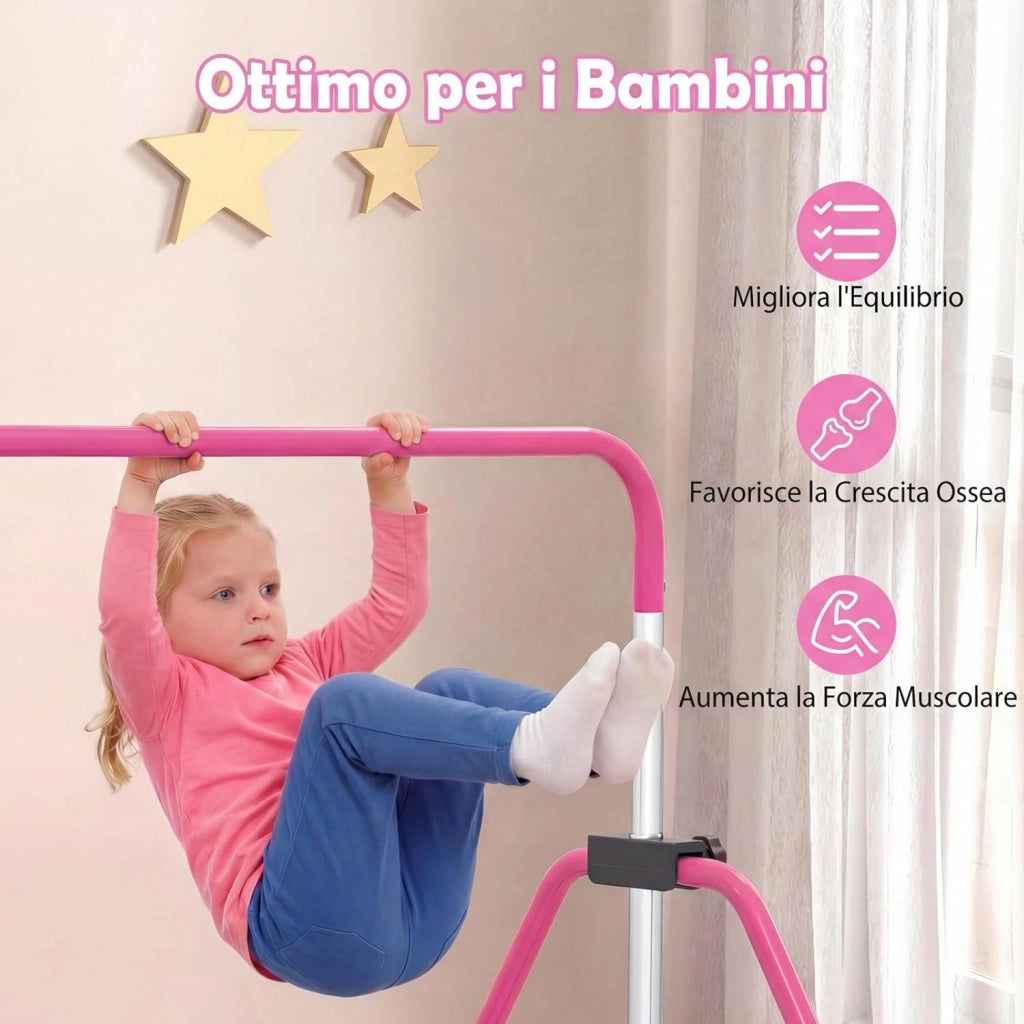 Sbarra Ginnastica Artistica per Casa Pieghevole, Barra Orizzontale Regolabile in Altezza con Base Antiscivolo, Barra Ginnastica per Bambini da 3 a 12 Anni