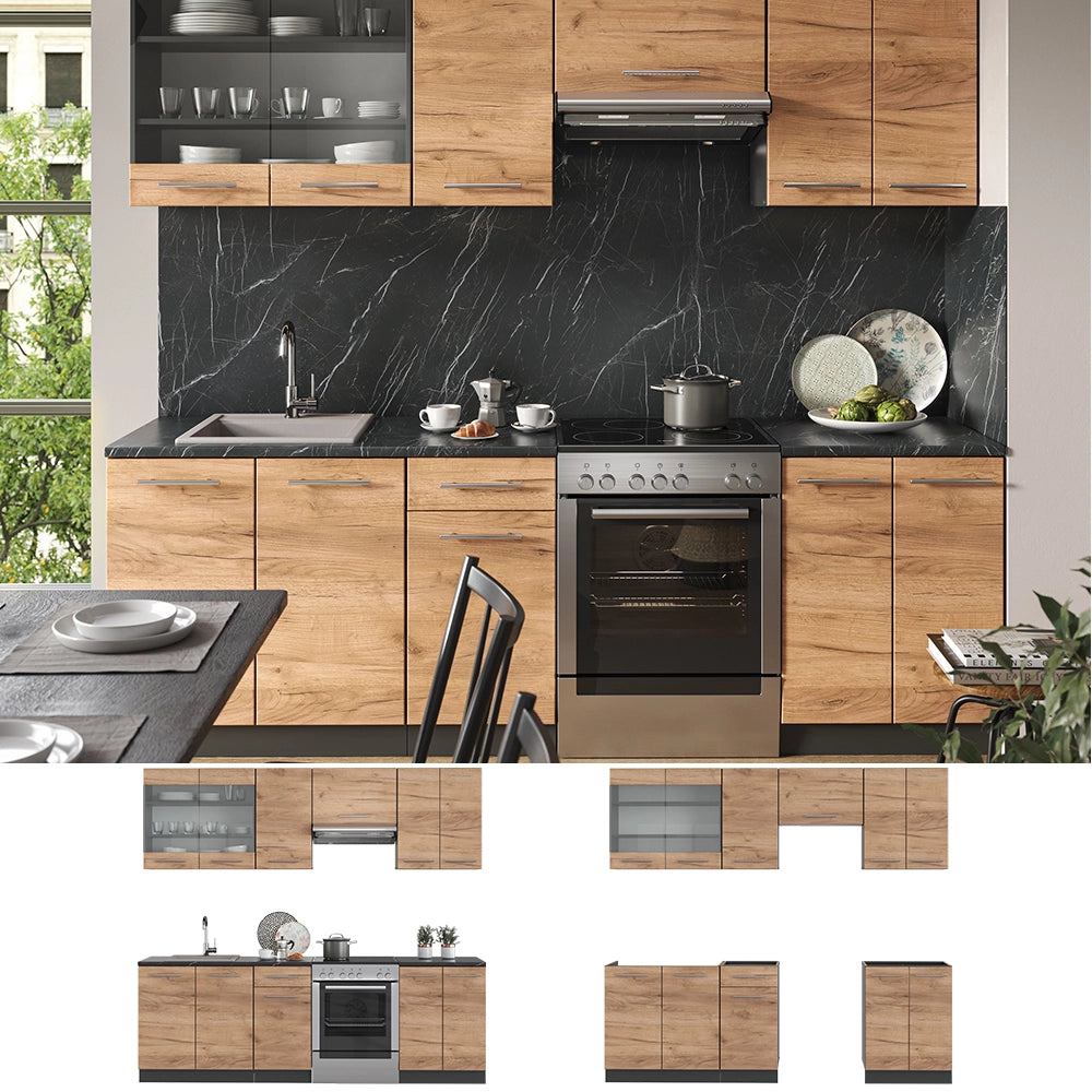 Vicco Cucina componibile Quercia dorata/antracite 240 cm senza piano di lavoro
