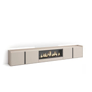 Mobile TV Soggiorno, 315x50x35 cm, Per TV fino a 80", Camino elettrico XXL, LED, Beige