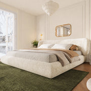 Letto imbottito 180x200 cm con testiera e rete a doghe in ciniglia beige