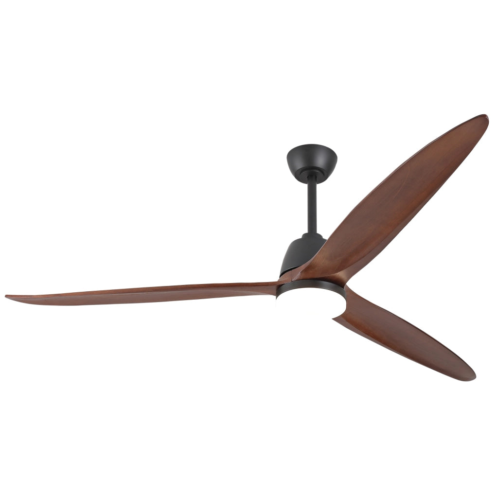 Ventilatore da soffitto moderno da 72 pollici con 3 pale in legno d'acero; luce LED dimmerabile; nero e noce scuro