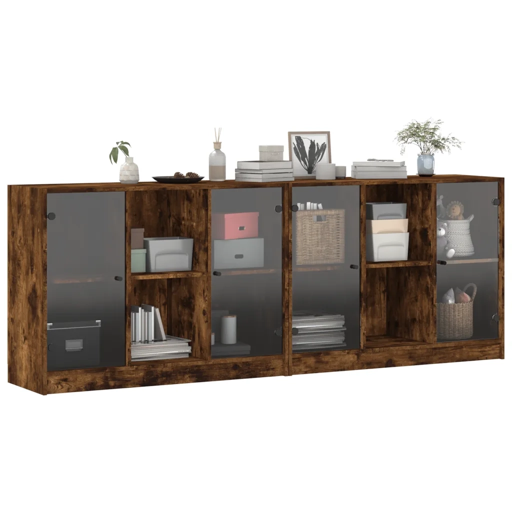 Libreria con Ante Rovere Fumo 204x37x75 cm in Legno Multistrato 3206535