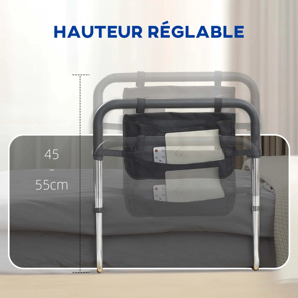 Letto con Barriera di Sicurezza ¨C zephmum ¨C Grigio 87x51.5x45-55 cm
