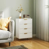 Comoda da Camera Moderna con 4 Cassetti Frontali con Design Ondulato Anti-ribaltamento 60x40x90 cm Bianco