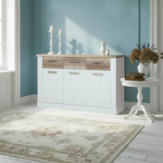 Madia Flux 3 ante e 3 cassetti 140 cm pino bianco con top rovere antico
