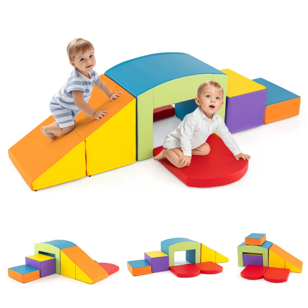 6 Blocchi di schiuma per arrampicarsi e strisciare con tunnel, Gioco morbido per bambini Colorato