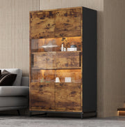 Vetrina 80 x 40 x 138 cm in MDF; con LED Bluetooth; 2 cassetti e ante in acrilico; nero effetto legno