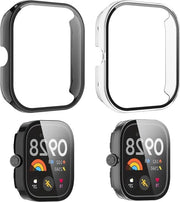 Casochiuta con copertura a 360 gradi compatibile con Xiaomi Redmi Watch 4 - PC con vetro temperato - resistente allo shock - trasparente e nero - protezione schermo HD.