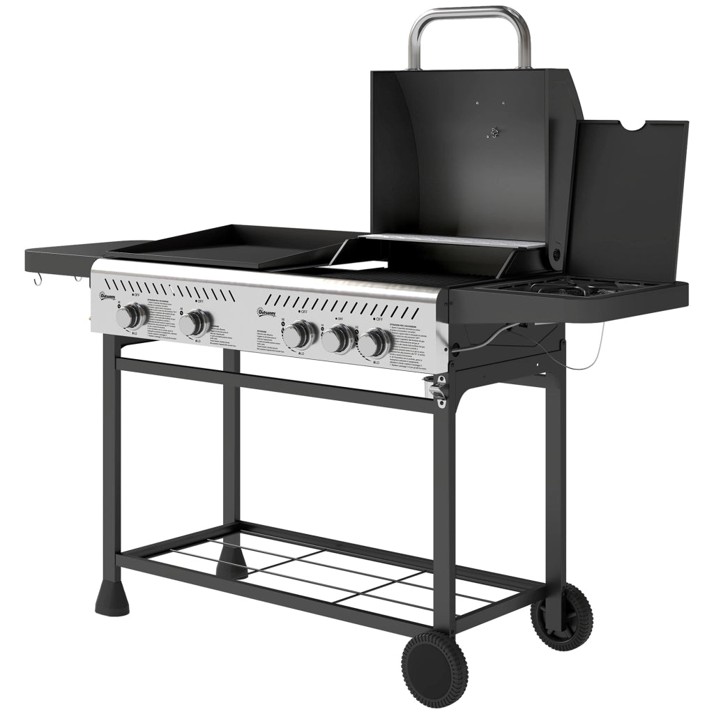 Barbecue a Gas con Piastra e Fornello ¨C Xylo ¨C Nero con Termometro
