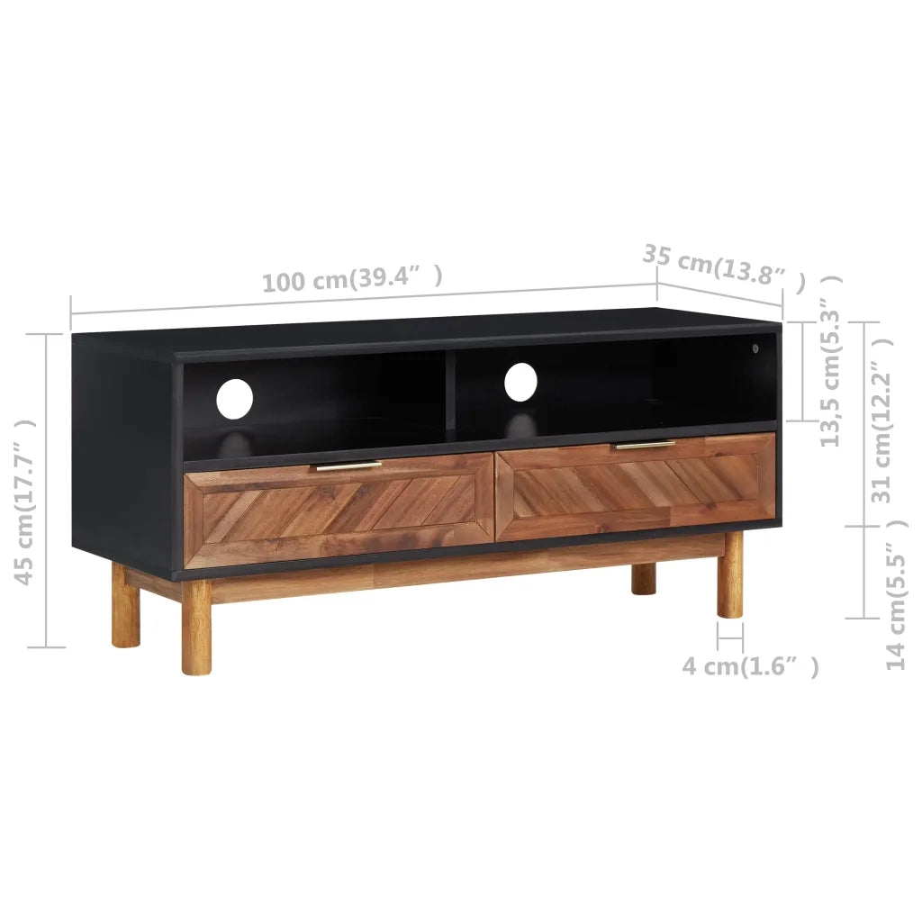 Mobile Porta TV-Credenza per TV 100x35x45 cm in Legno Massello di Acacia e MDF