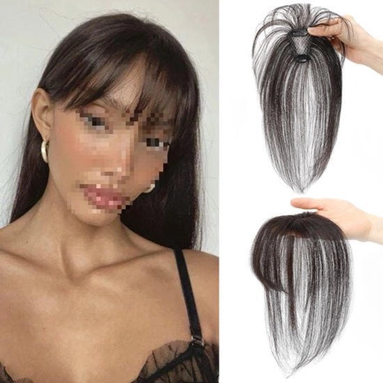 Parrucca marrone scura con coda e clip-in capelli | Frangia con clip-in capelli e coda | Aspetto classico e elegante, basso mantenimento