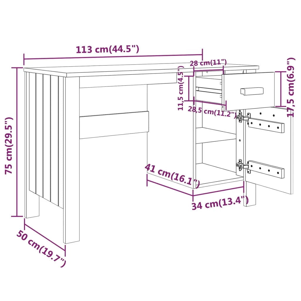 Scrivania Grigio Chiaro 113x50x75 cm in Legno Massello di Pino cod mxl 72706