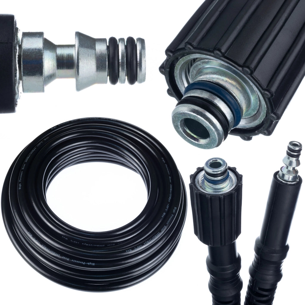 Tubo Alta Pressione 15m – Click Connect, Nylon, PVC | Max 200 Bar, 60°C | Compatibile con Idropulitrici Parkside