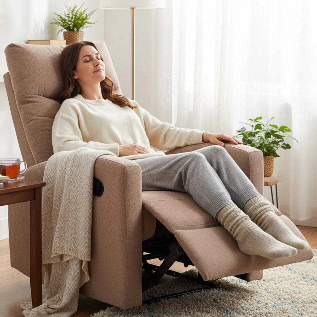 Marvin Poltrona Relax Reclinabile Manuale con Poggiapiedi Solena, Schienale Regolabile Seduta Ergonomica in Tess Tortora
