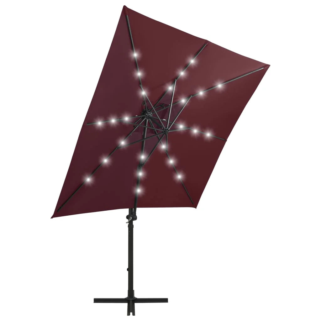 Ombrellone da giardino decentrato con palo e luci LED rosse 250 cm bordeaux 02_0008526