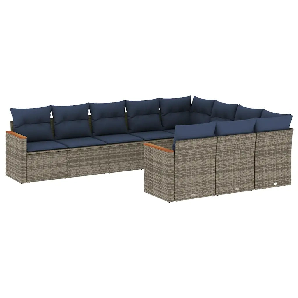 Set Divani da Giardino 10 pz con Cuscini Grigio in Polyrattan 3226341