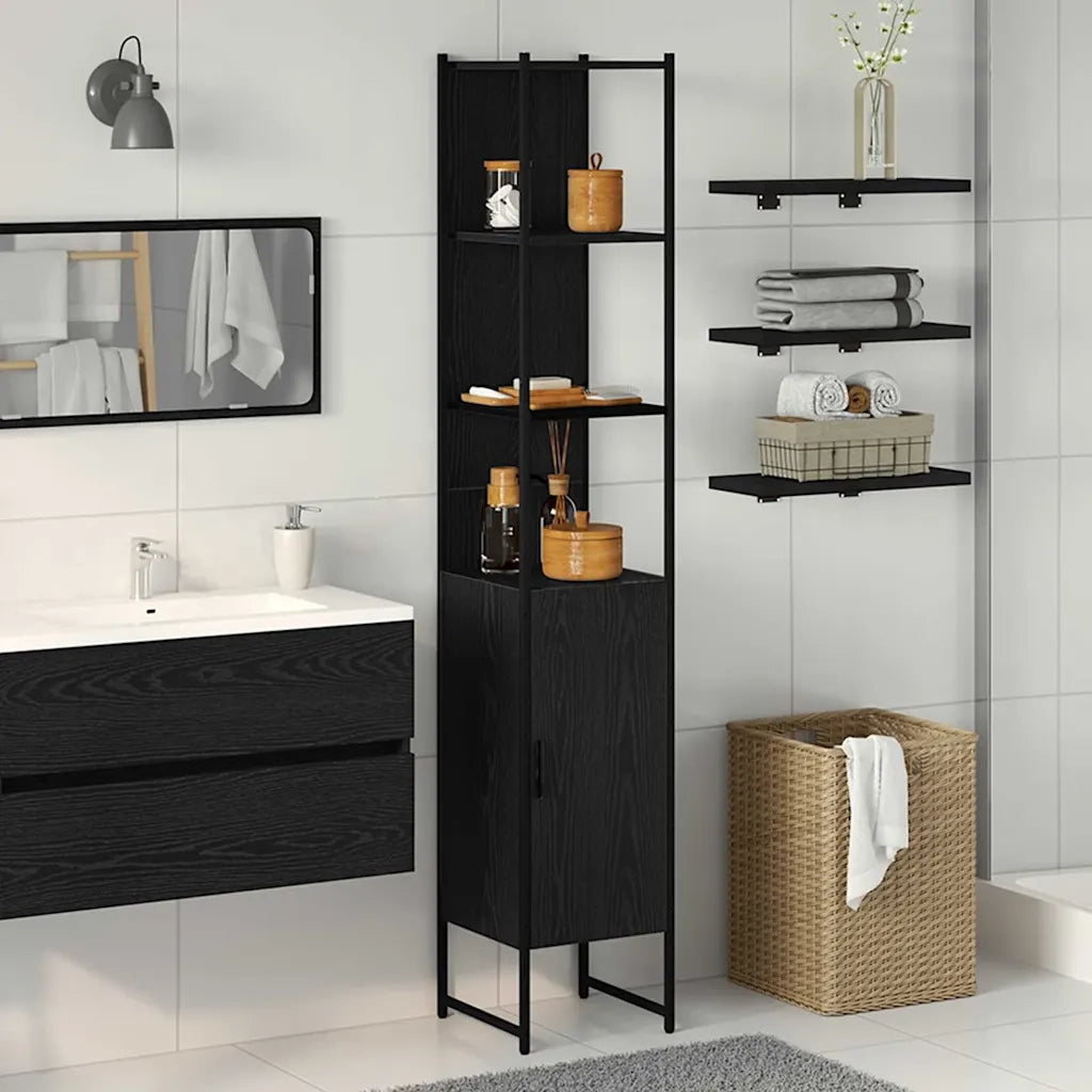Mobile da Bagno con lo scaffale Rovere nero 33 x 33 x 185,5 cm 862240