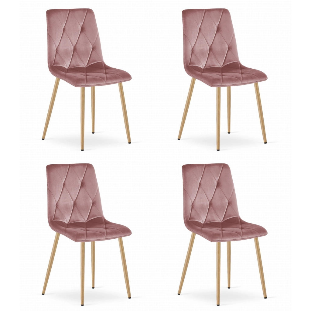 Set di 4 Sedie Libra in Velluto Rosa e Gambe Effetto Legno
