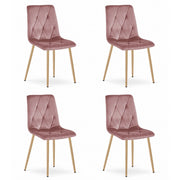 Set di 4 Sedie Libra in Velluto Rosa e Gambe Effetto Legno