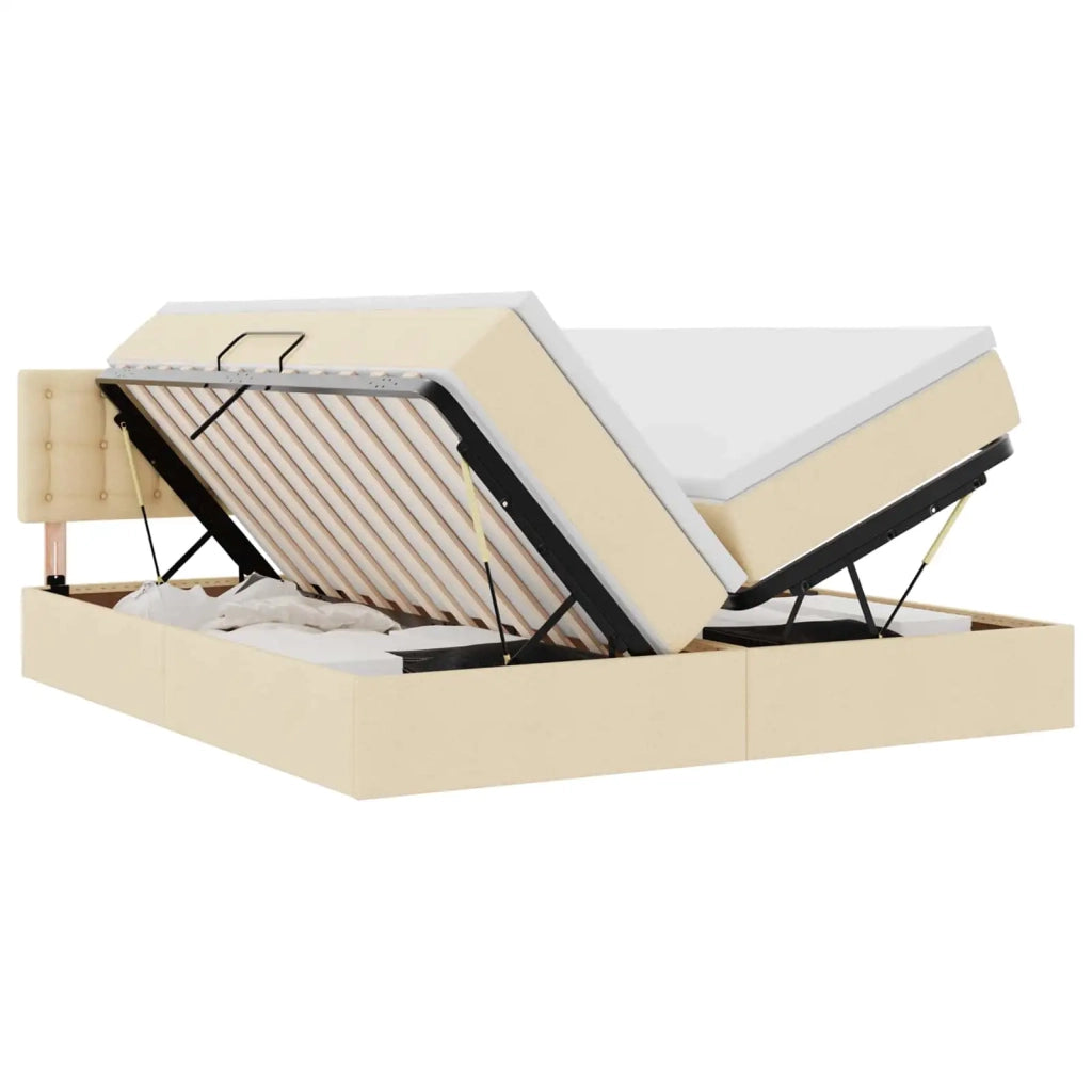 Letto con luci a strisce a LED Crema 180 x 200 cm Tessuto