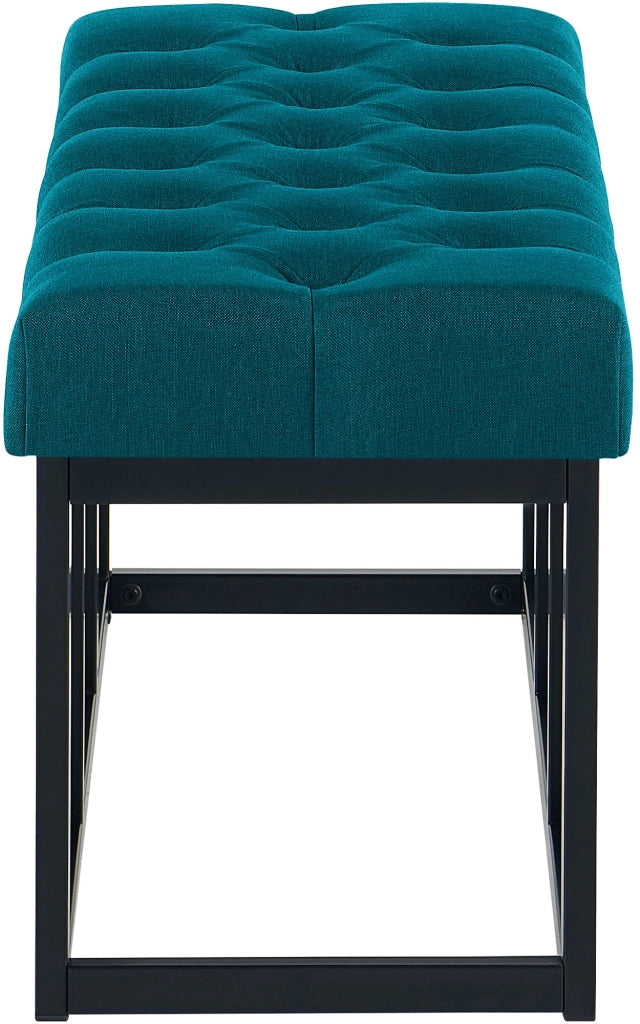 Panca design AMUN in metallo nero opaco e tessuto blu,100 cm