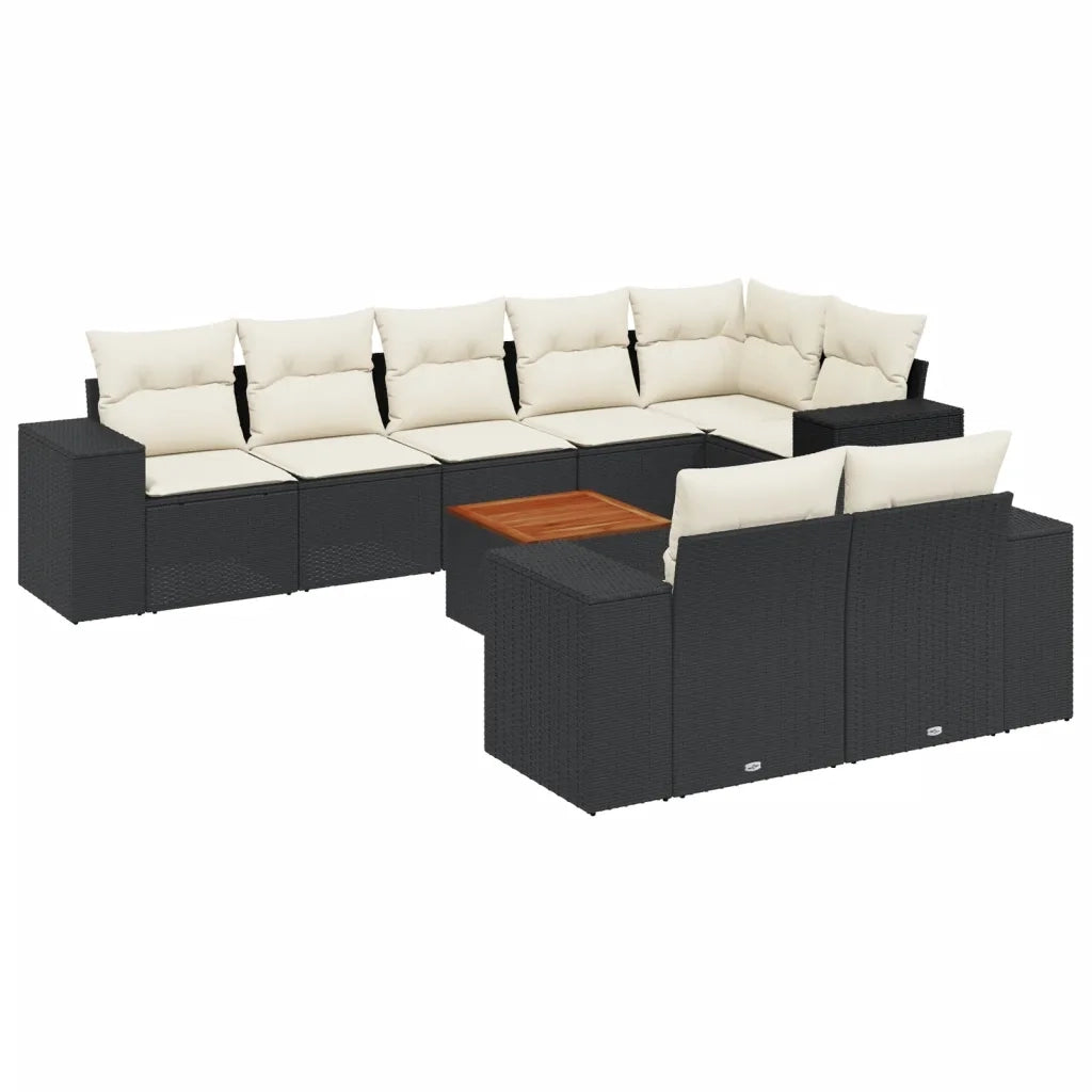 Set Divani da Giardino 9 pz con Cuscini Nero in Polyrattan