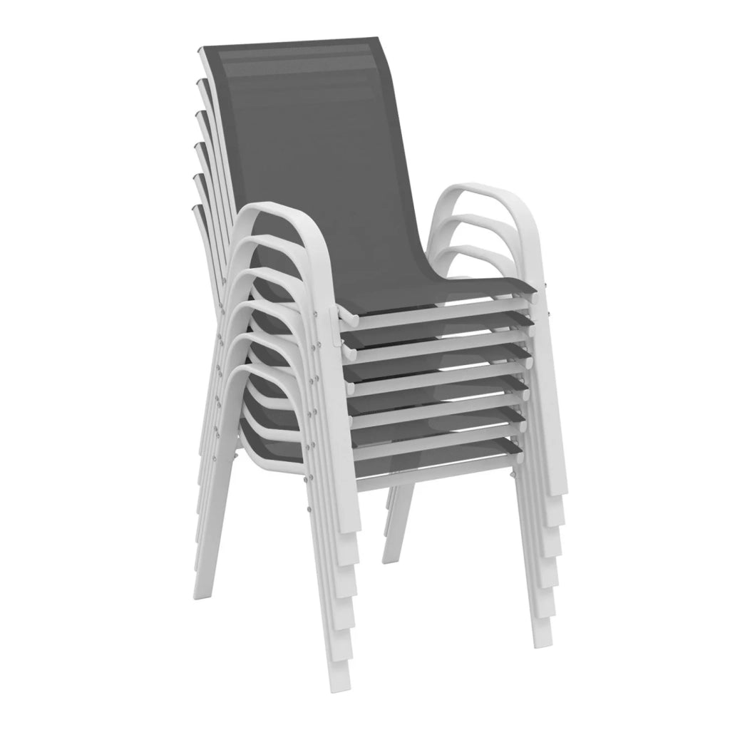 IDMarket - Set di mobili da giardino MADRID tavolo 150 CM e 6 sedie impilabili bianco e grigio