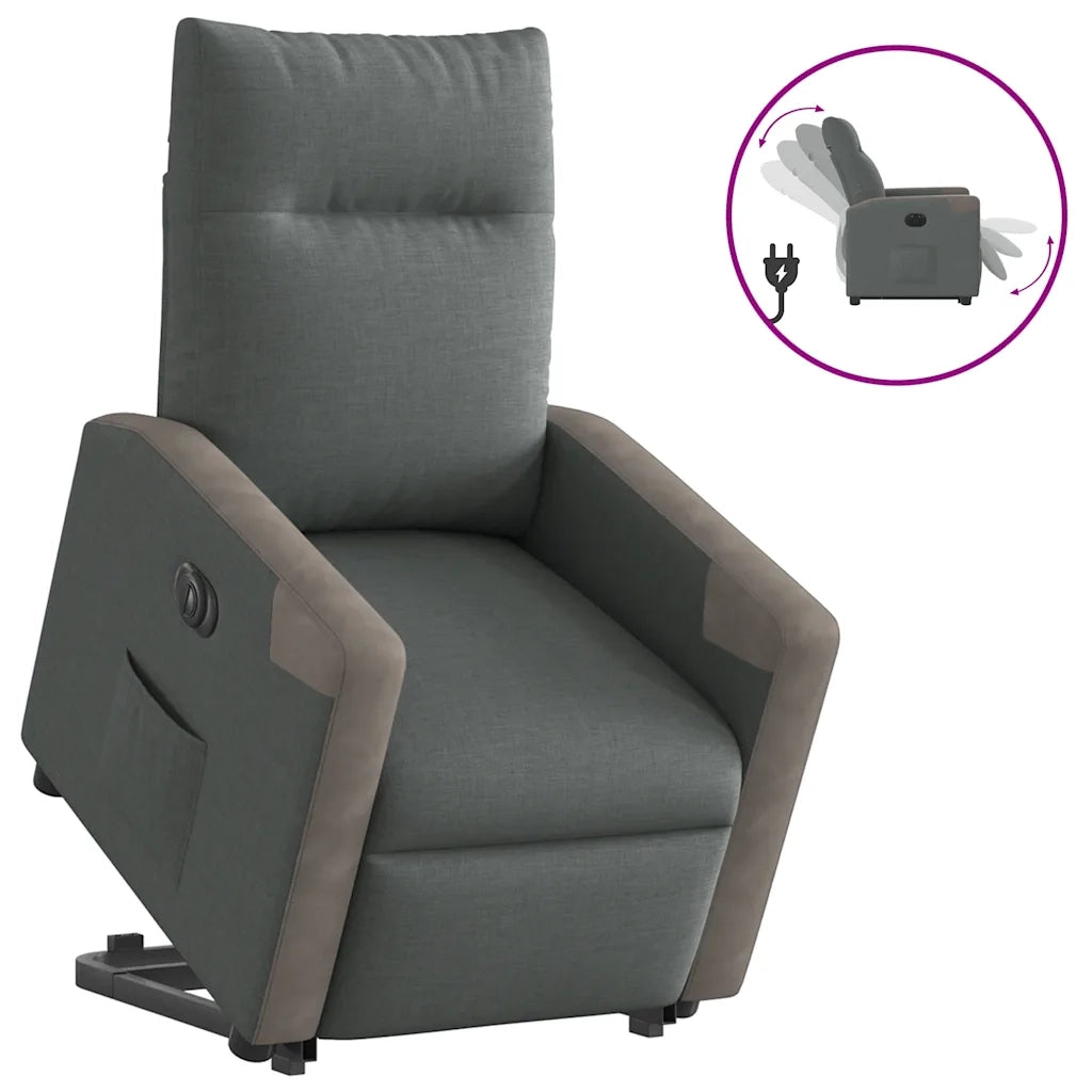 Poltrona | Sedia Relax Alzapersona Reclinabile Elettrica Grigio Scuro Tessuto