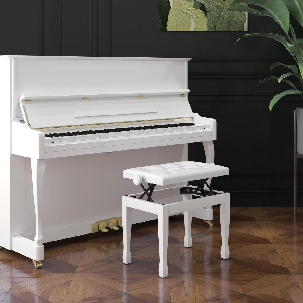 Sedia da pianoforte regolabile in altezza ¨C Zephmum ¨C Legno massello imbottita bianco 64x35x45-55cm