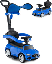 Macchina Cavalcabile per Bambini con Licenza Mercedes-Benz 3 in 1, Capote Regolabile, Guida Realistica con Volante e Clacson, Capacità di Carico 25 KG, per Bambine e Bambini 1-3 Anni (Blu)