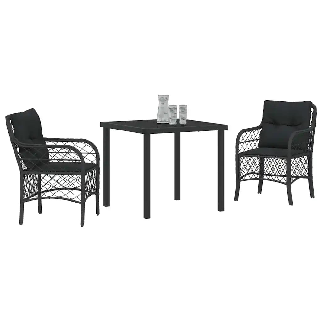 Set da Pranzo per Giardino con cuscino 3 pcs Nero polyrattan 3380204