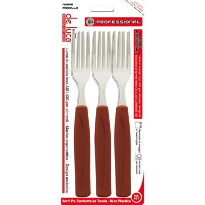 FORCHETTA TAVOLA SUPER DE LUCA - MANICO PLT MARRONE/INOX CF=PZ 6- 2 confezioni