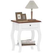 Comodino in Stile Francese con Cassetto 45x35x55 cm in MDF Bianco e Rovere