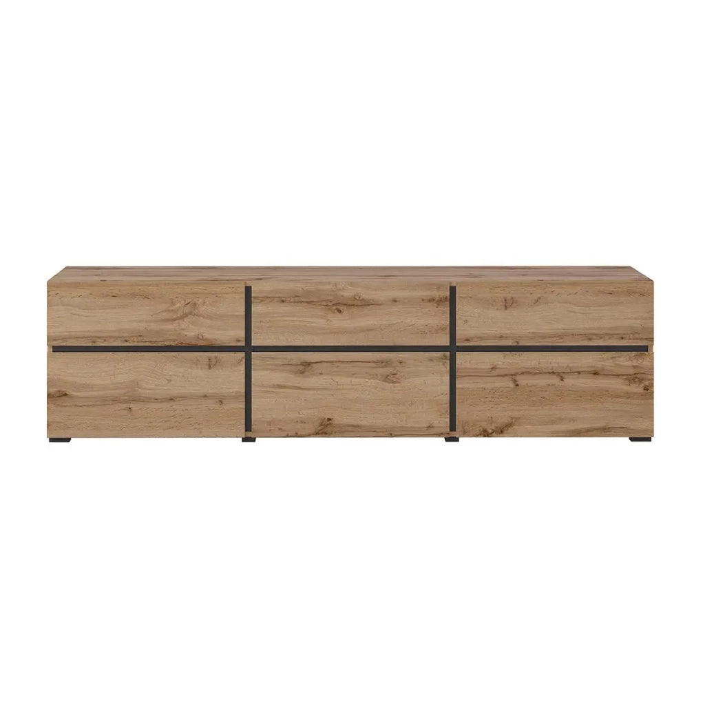 Mobile TV 180cm color rovere e nero collezione HAVANA. Mobile design con 3 porte e 3 cassetti.