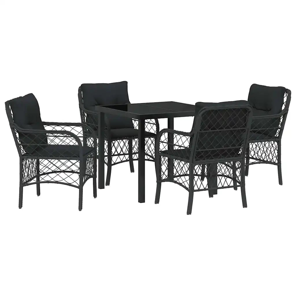 Set da Pranzo per Giardino con cuscino 5 pcs Nero polyrattan 3380205