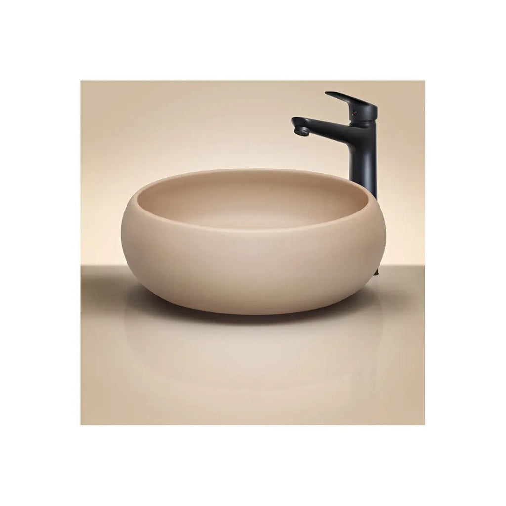Lavabo da appoggio rotondo 36 cm cappuccino con piletta click clack beige