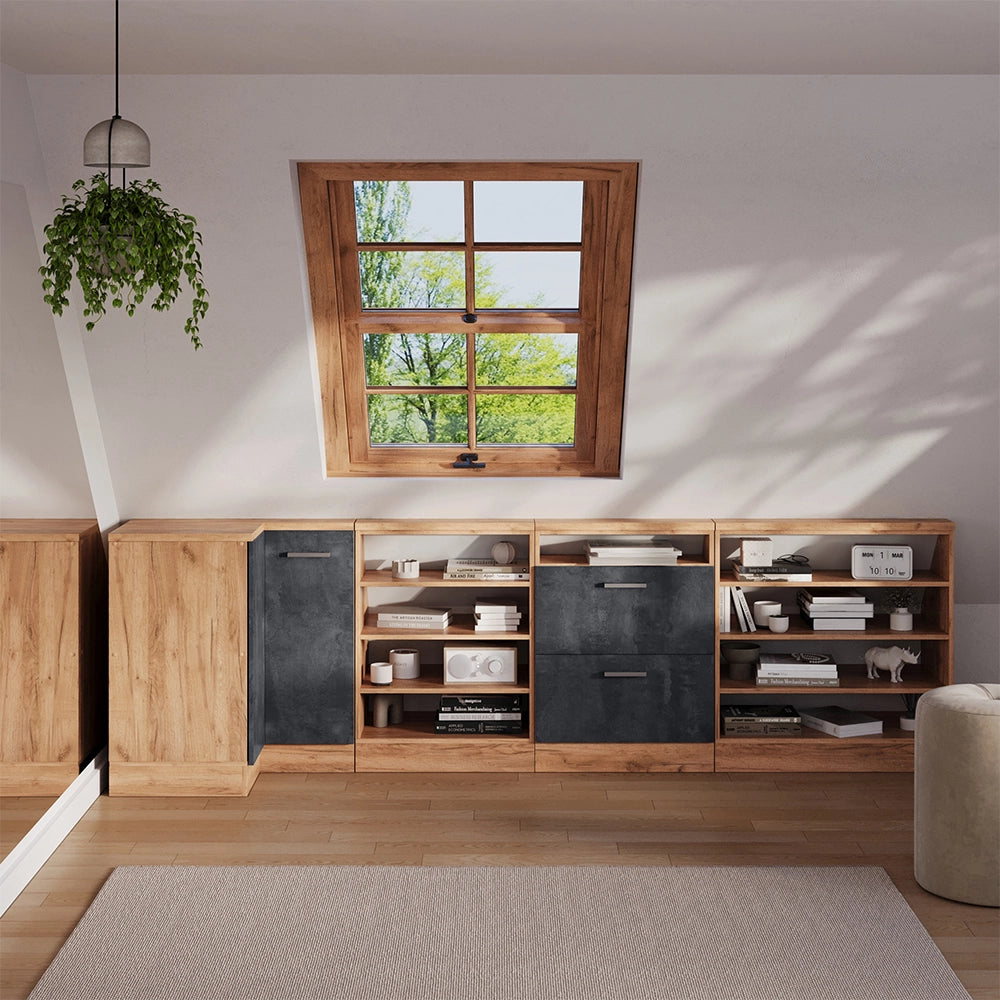 Mobile sottotetto Mobile angolare Rion Calce nera/Rovere dorato 75.6 x 83.8 cm con 1 porta Vicco