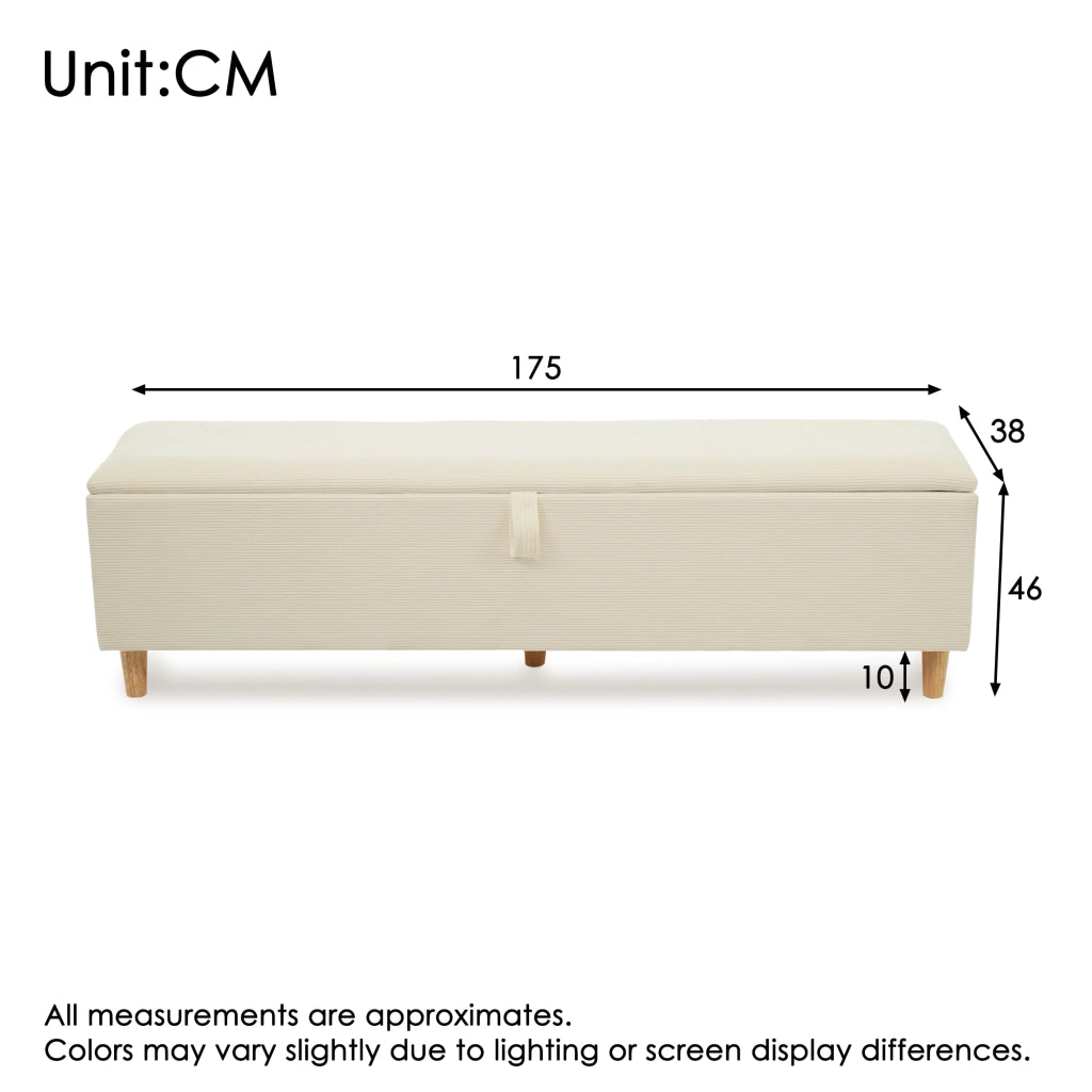 Panca Fondo Letto con Vano Contenitore Idraulico; Panca Imbottita Multifunzionale in Velluto a Coste; Beige; 175 cm