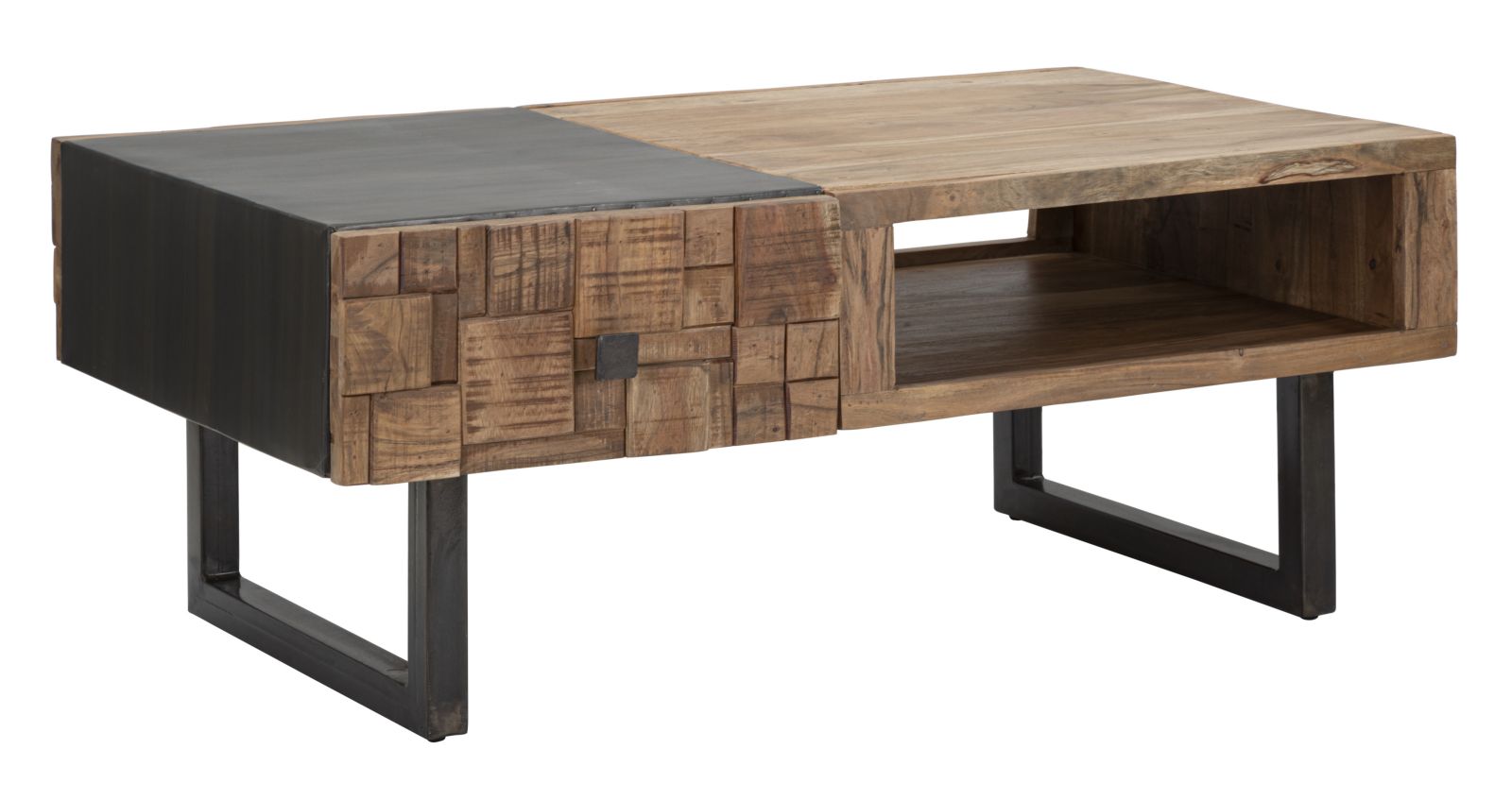 Tavolo da Caffé Rettangolare Mumbai 110x60x43 cm in Legno di Acacia e in Ferro Marrone e Nero