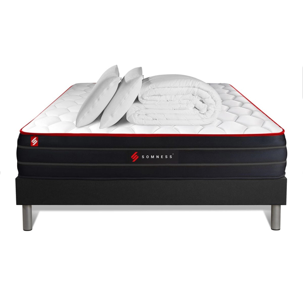 Pacchetto letto completo - Materasso 160x200cm + Box spring con doghe (kit) + 2 cuscini + Piumino - Boost