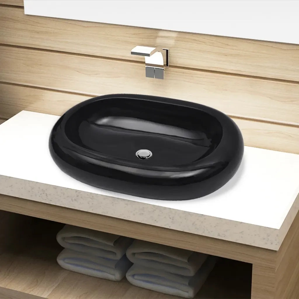 Lavandino da bagno in ceramica ovale nero CFW6161545