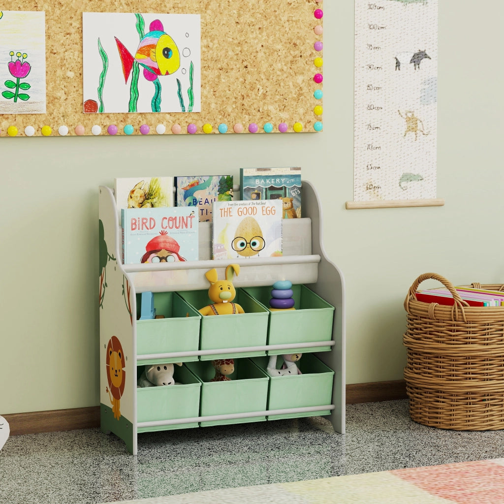 Cassettiera per bambini con 6 cassetti e scaffale ¨C zephmum ¨C 63x30x71 cm, verde