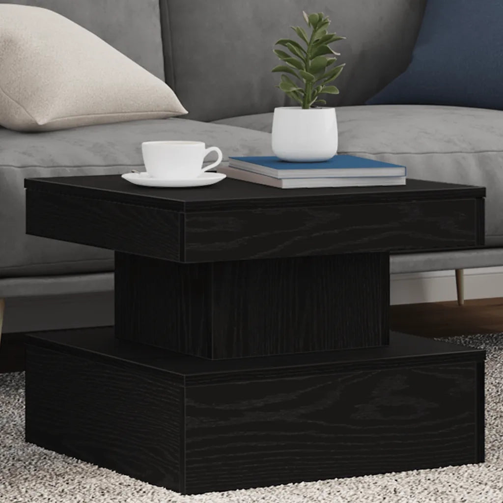 Tavolino da Salotto con Luci LED Rovere Nero 50x50x40 cm 862255