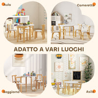 Set Tavolo e 4 Sedie per Bambini 3-8 Anni 5 pz con Bordi Arrotondati in Legno Bianco
