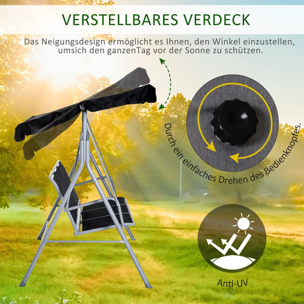 Altalena da giardino a 3 posti con tettuccio regolabile e rimovibile in metallo grigio 154 × 171 × 108 cm